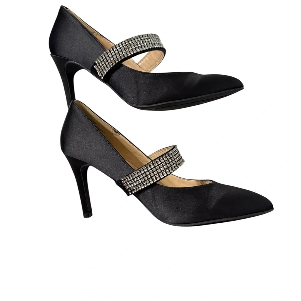 Adrienne Vittadini Notion Black Rhinestone Heels – Size 6